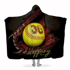 Crimson fielder mitt and softball graphic blanket front display
