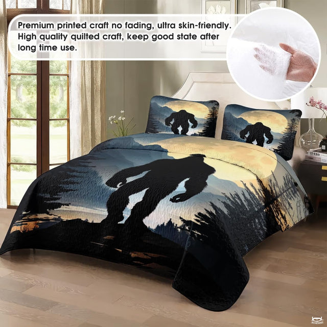 Personalized Bigfoot Silhouette Forest Night Scene Quilt Set