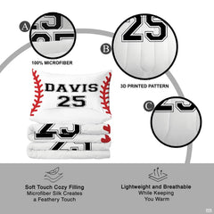 Baseball-themed bedding set highlighting dynamic athletic typography in a modern bedroom setting.