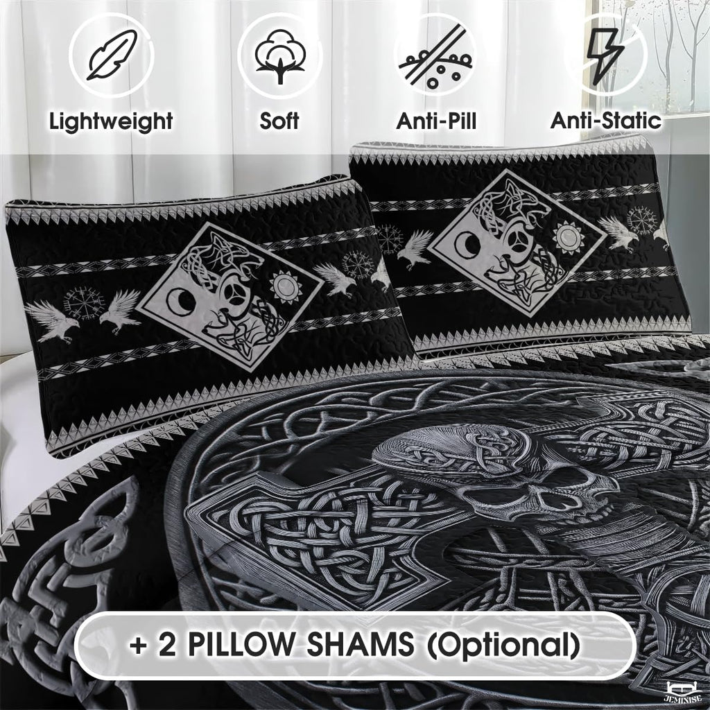 Norse Mythology Mjolnir with Skull Within Circular Celtic Quilt