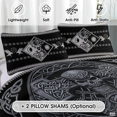 Norse Mythology Mjolnir with Skull Within Circular Celtic Quilt