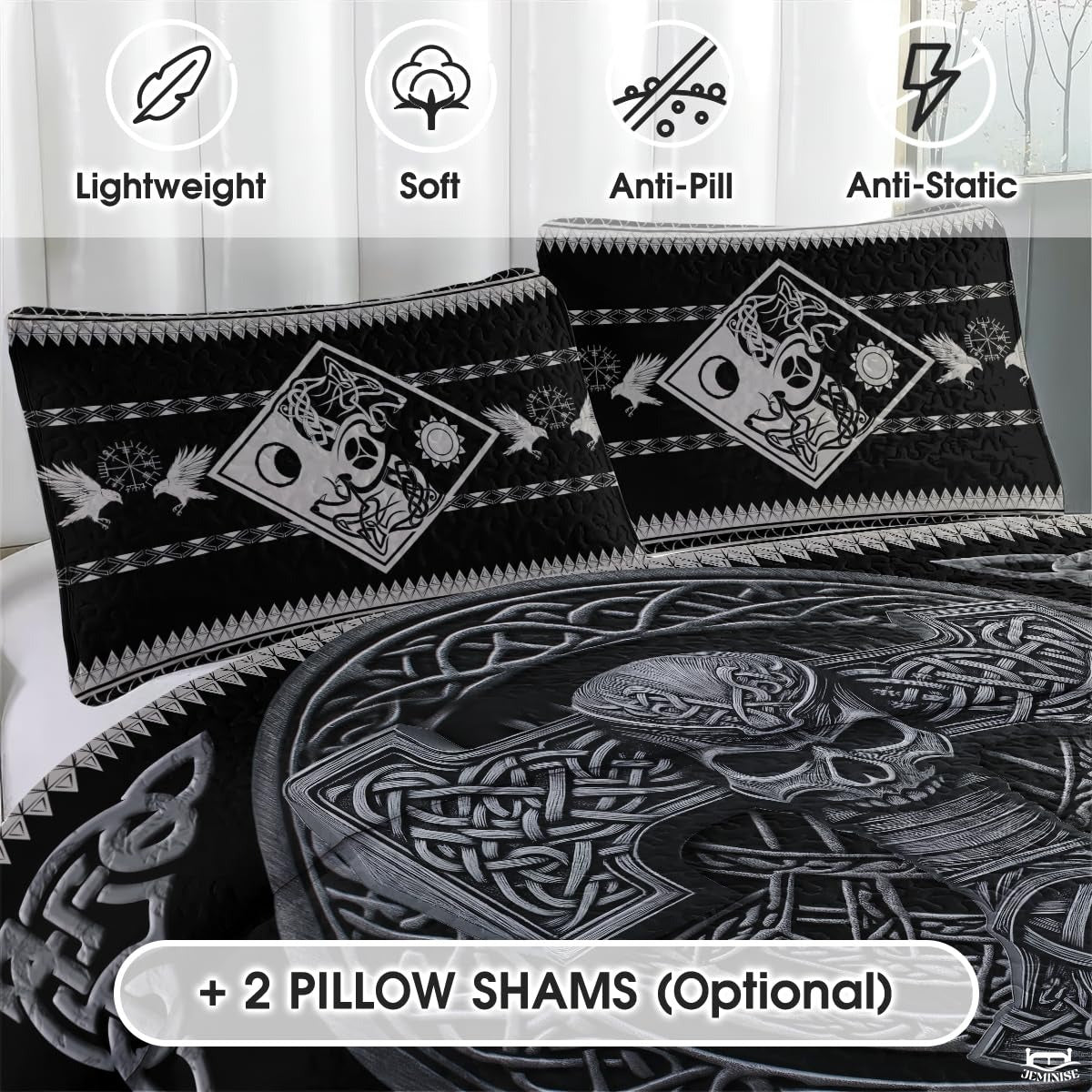 Norse Mythology Mjolnir with Skull Within Circular Celtic Quilt