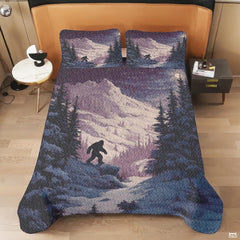Personalized Bigfoot Snowy Mountain Forest Quilt Set, Mach - Design 15