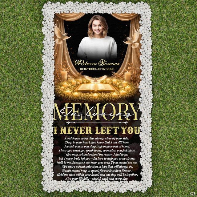 Full display of the candlelight memorial portrait tribute throw blanket showing the glowing vigil scene