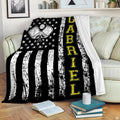 Distressed American flag graphic with crossed pickleball paddles and yellow lettering, view 1.