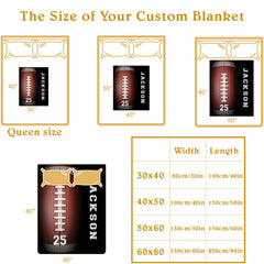 Bed layout sizing chart demonstrating coverage options for the football throw blanket