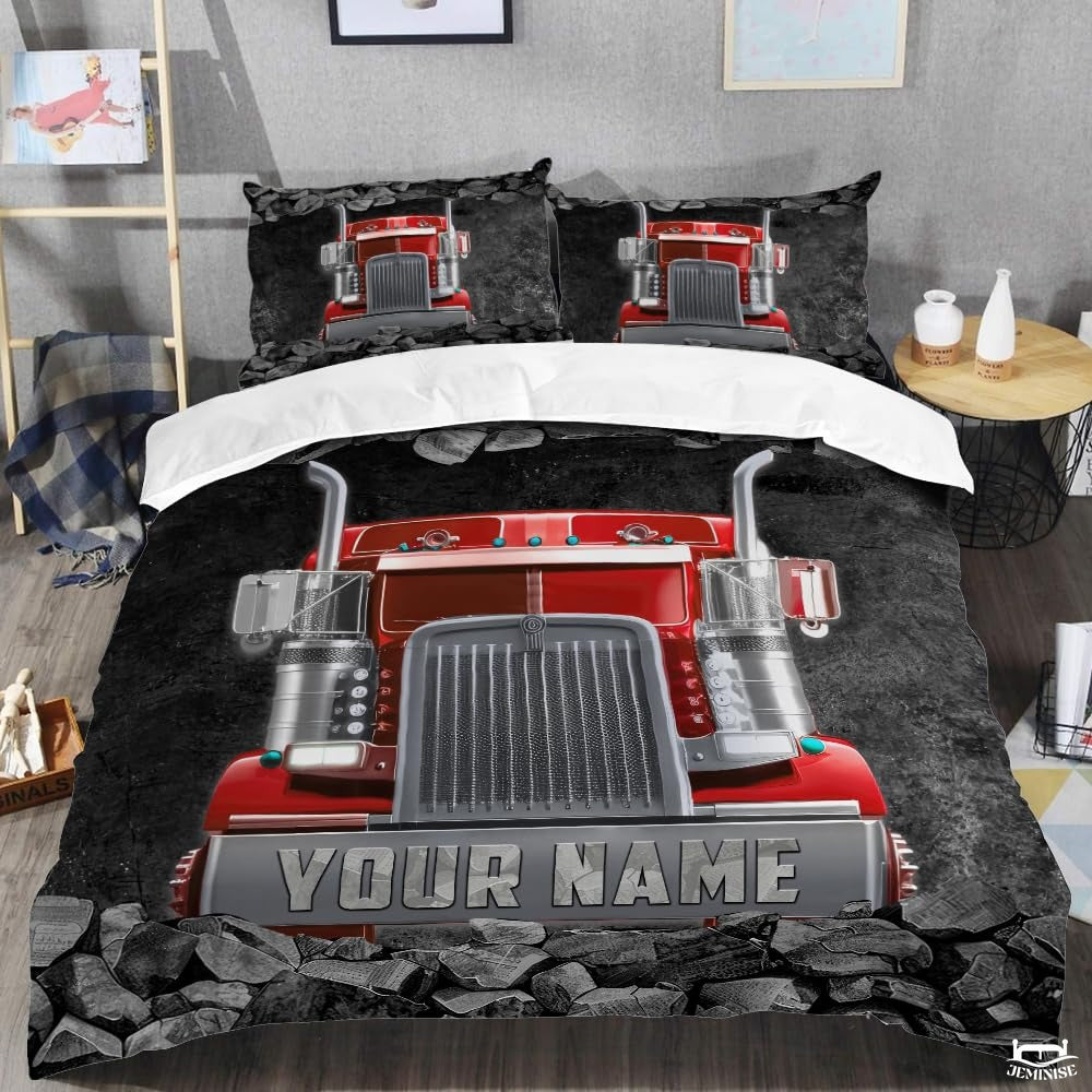 Custom Trucking Semi Truck Breaking Through Stone Wall Comforter design 1