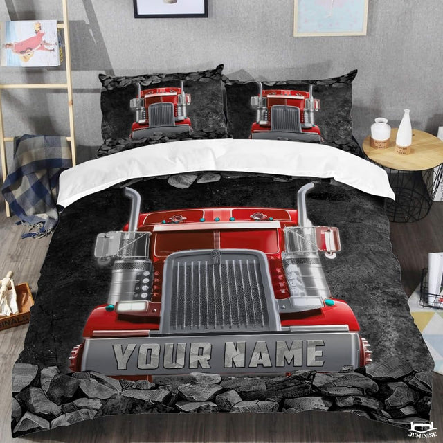 Custom Trucking Semi Truck Breaking Through Stone Wall Comforter design 1