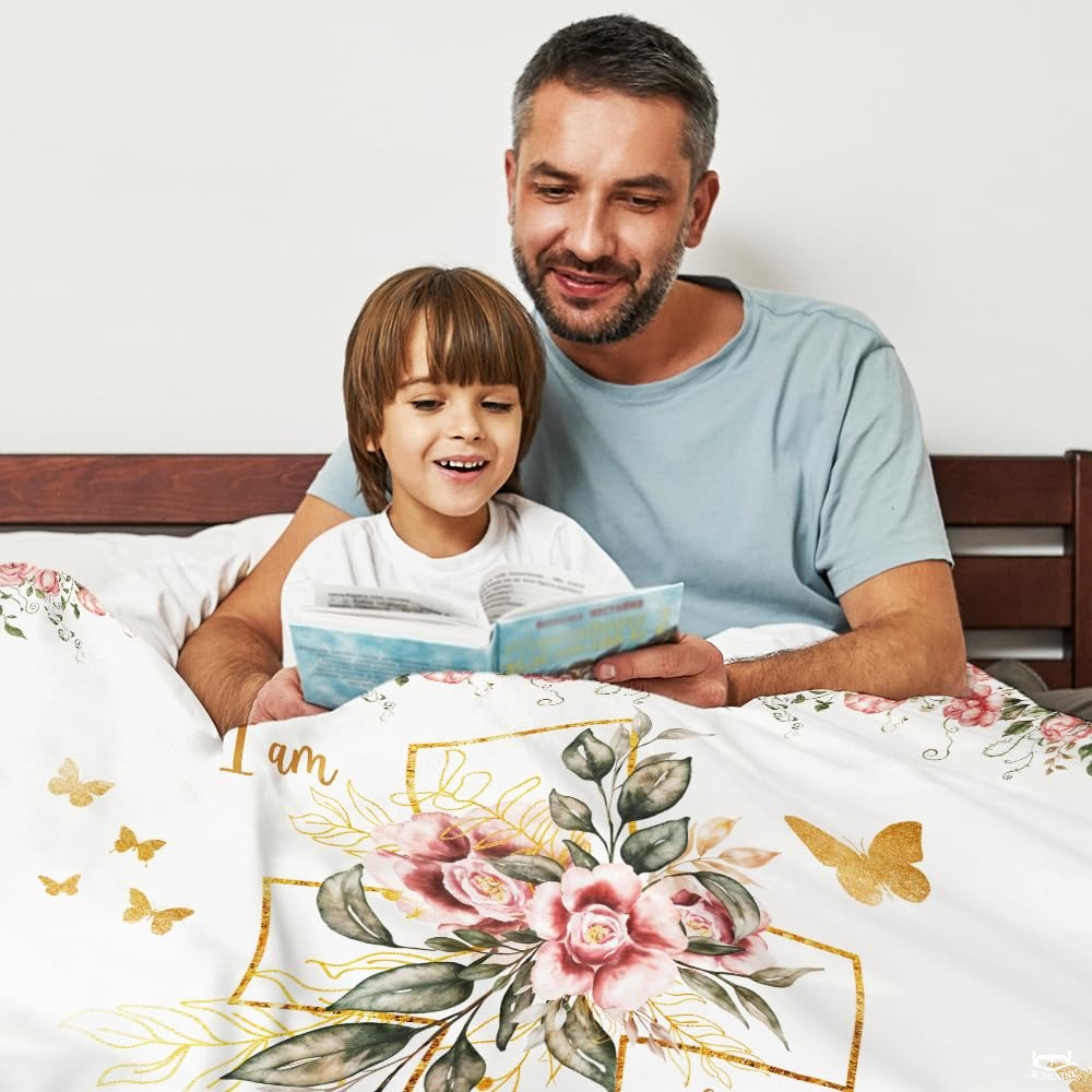 Custom Floral Cross with Butterflies Blanket, Machine Washable