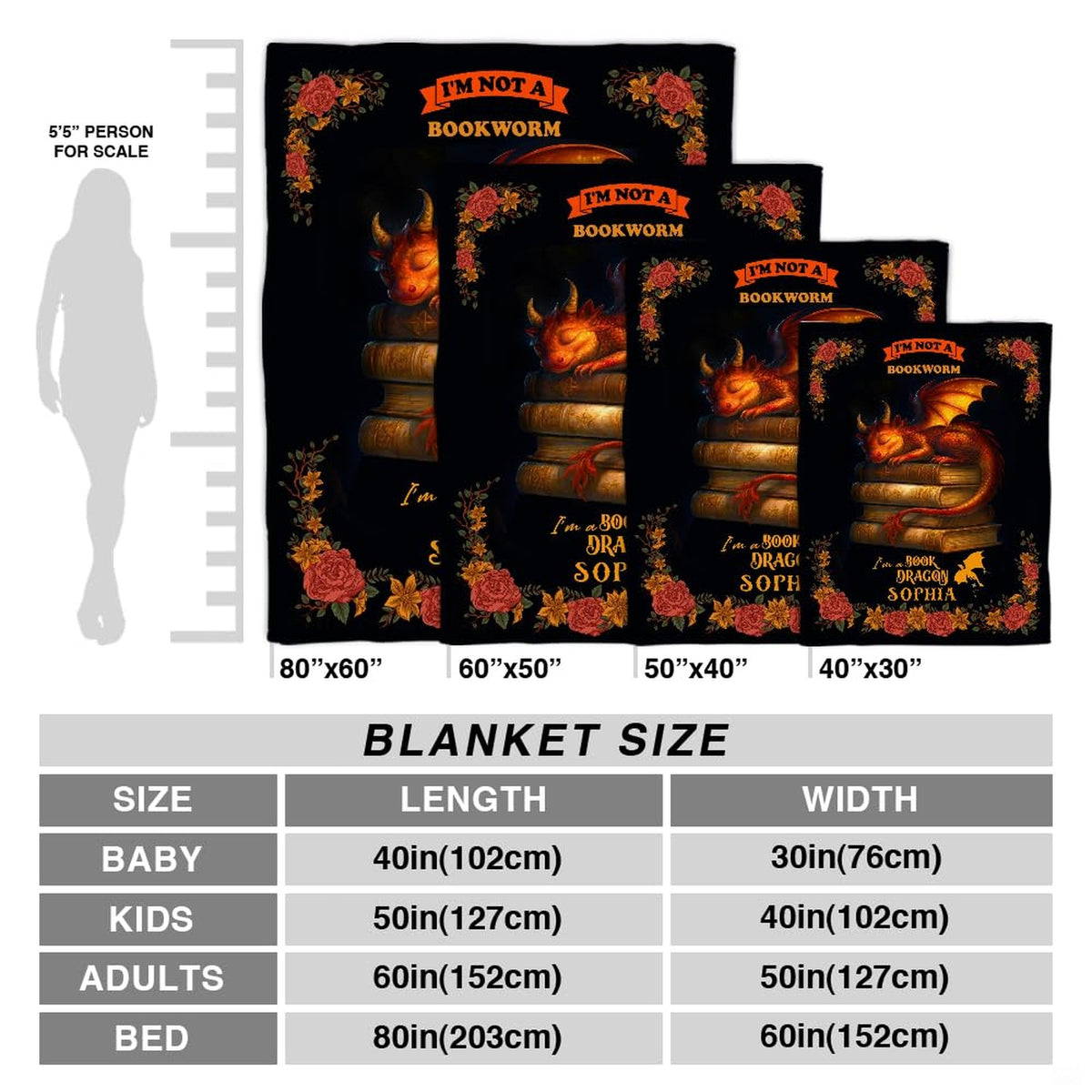 Sleeping book dragon antique books fantasy blanket showing curled baby dragon view 4