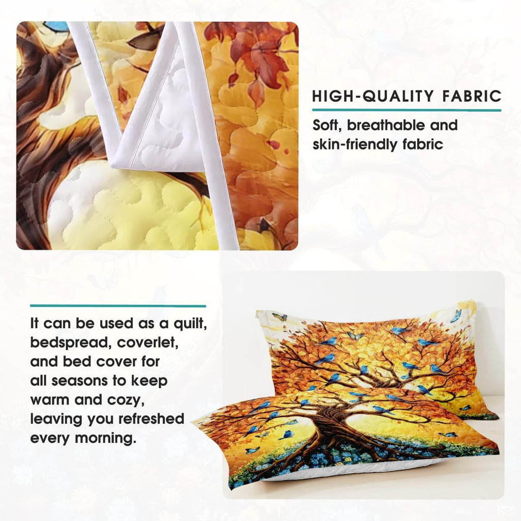 Personalized Autumn Tree of Life Birds & Flowers Quilt Sets