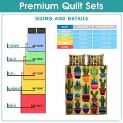 Personalized Vibrant Potted Cactus Garden Quilt Set, Machine Washable