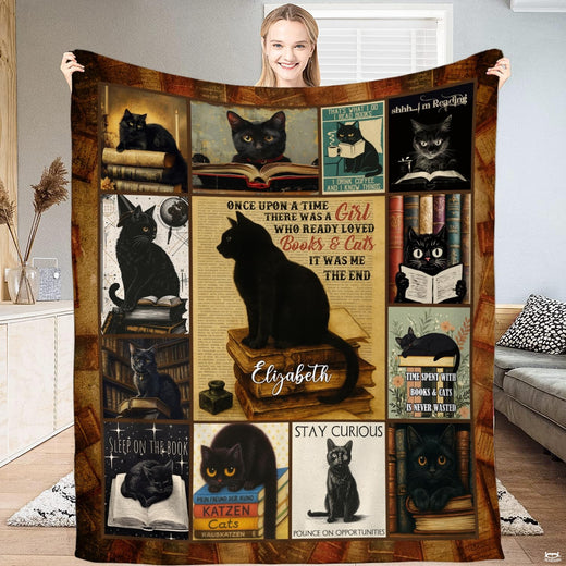 Literary black cat bedding set featuring vintage thematic accent thematic accent and antique spine borders in thematic...