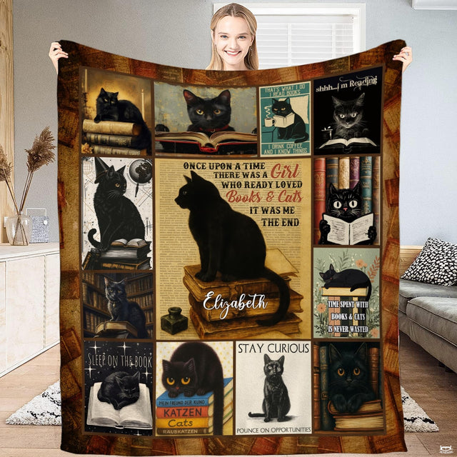 Literary black cat bedding set featuring vintage thematic accent thematic accent and antique spine borders in thematic...