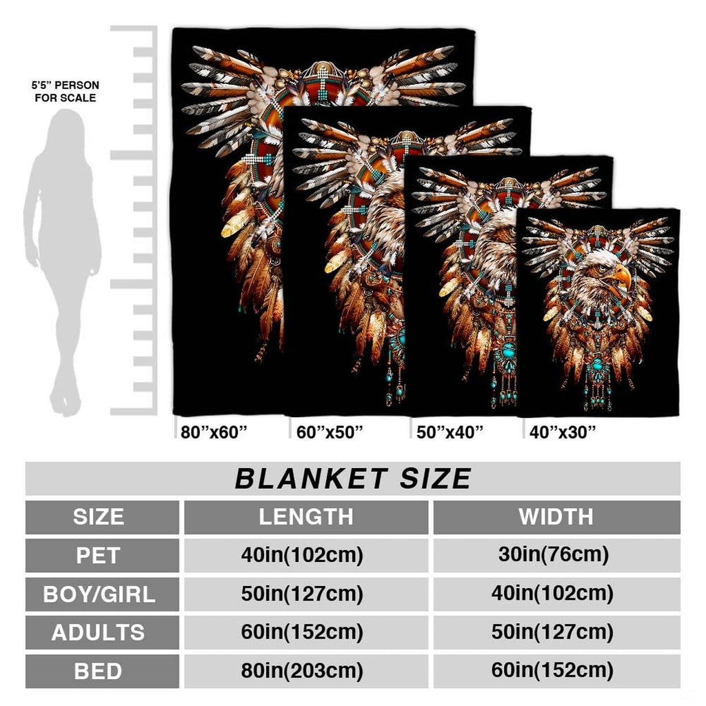Tribal bald eagle feather medallion throw blanket view 4 highlighting plumage artwork and cabin room styling