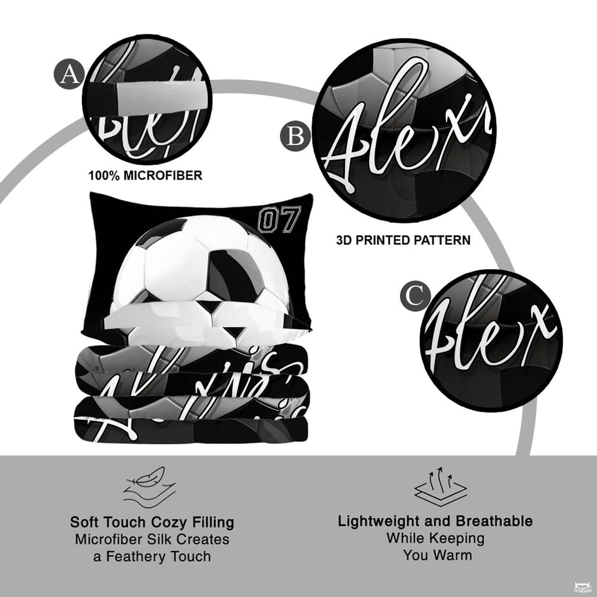 Coordinated pillow sham displaying bold varsity football graphics from the sports bedding set