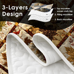 Top-down view of the classic harvest maple leaf patchwork bedding set