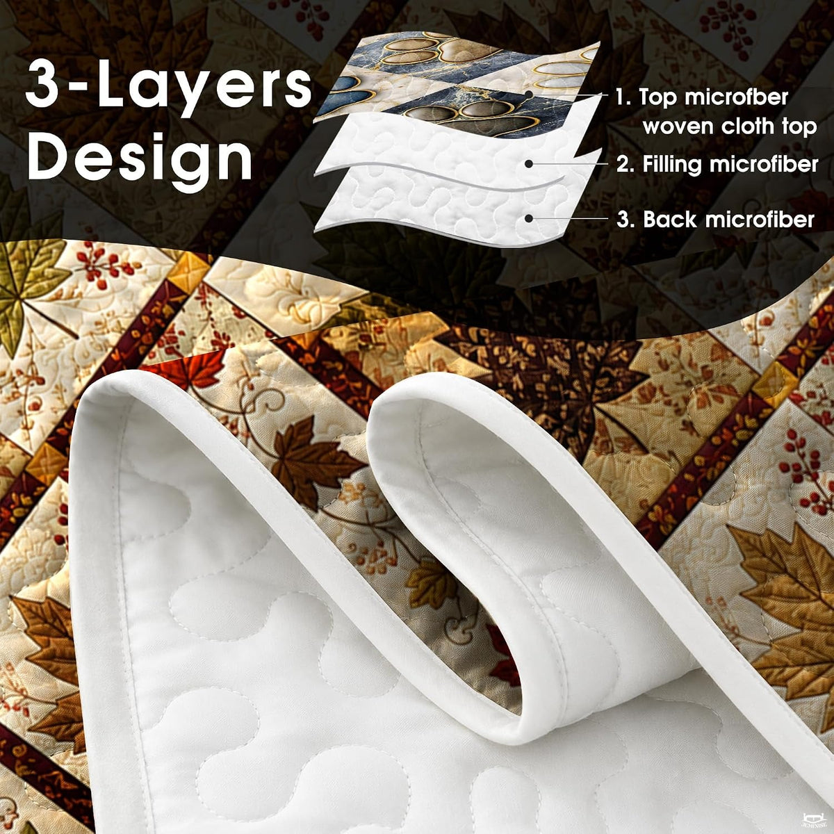 Top-down view of the classic harvest maple leaf patchwork bedding set