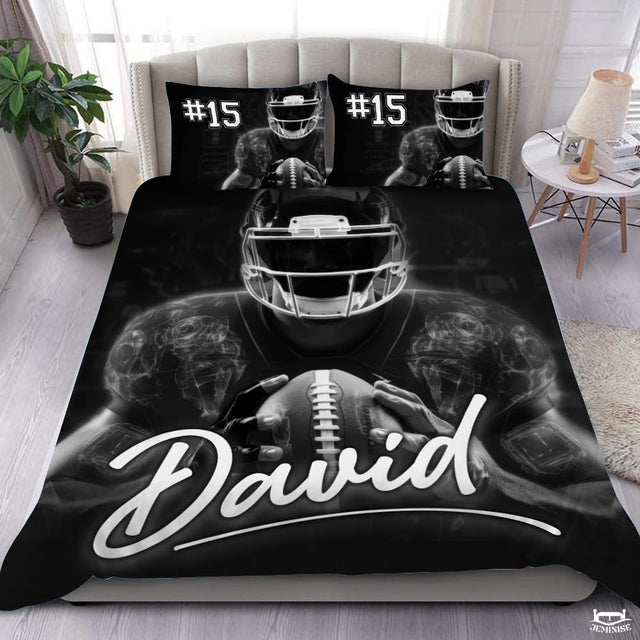 Custom Football Player Holding Ball Close Up Comforter with Football Helmet
