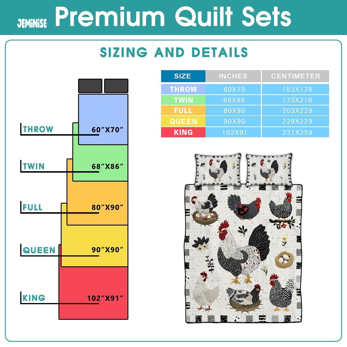 Jeminise Cat Farmhouse Quilt Set, Cozy Animal Bedding