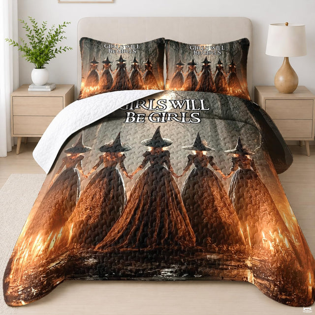 Witch coven gathering Halloween bedding with sisterhood print - view 1