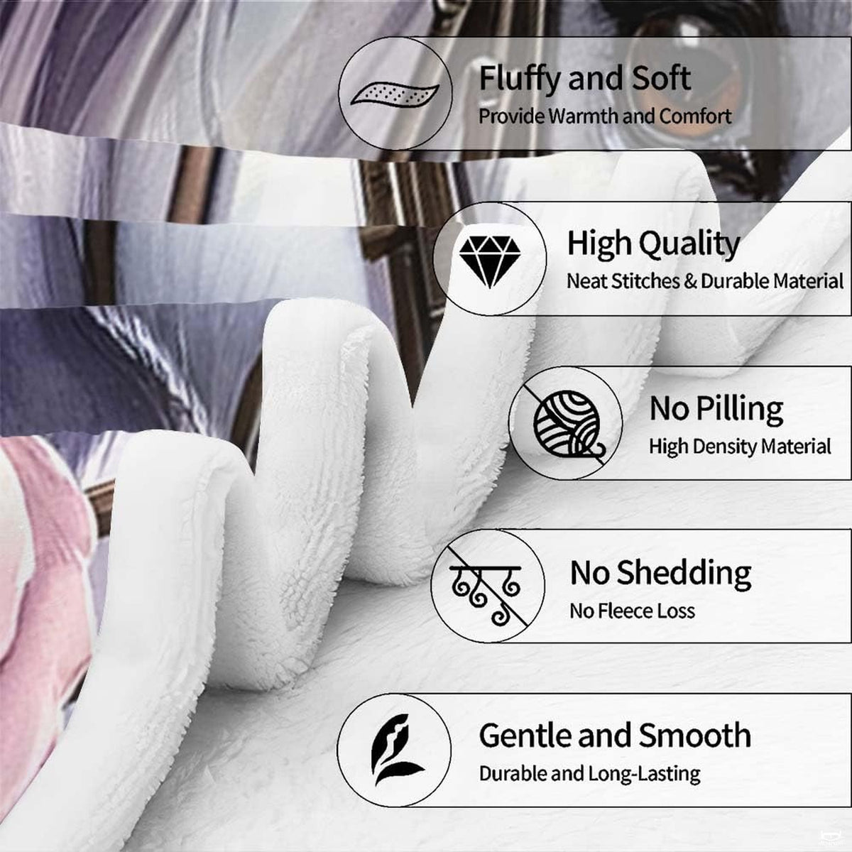Purple floral white horse portrait throw blanket styled neatly across bedroom bed