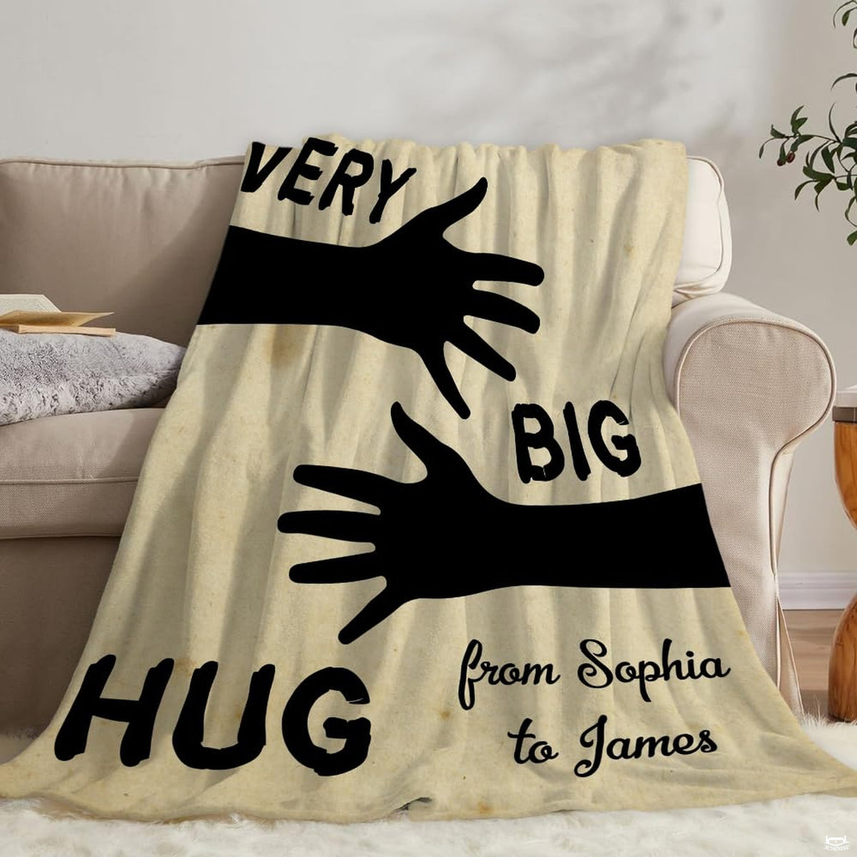 Silhouette arms open embrace rustic cream drape over living room sofa
