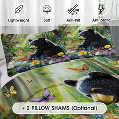 Matching pillowcase detail for woodland bedding set featuring coordinating bear family motifs