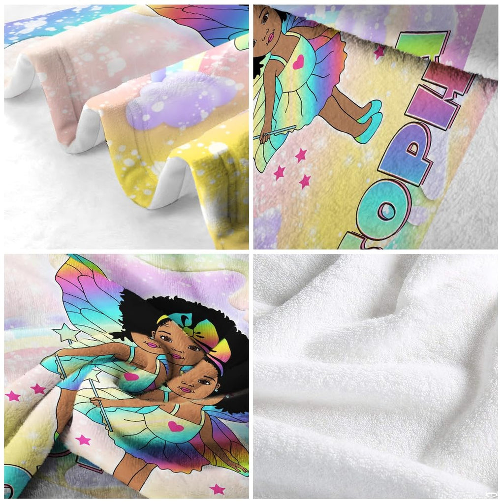 Side angle view of whimsical rainbow fairy bedding set illuminating an aesthetic room setup.