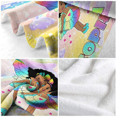 Side angle view of whimsical rainbow fairy bedding set illuminating an aesthetic room setup.