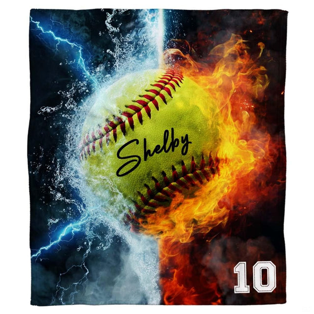 Fire and ice lightning softball elemental blanket with flames and water
