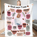 God says I am butterfly scripture faith affirmation blanket showing monarch butterflies view 1
