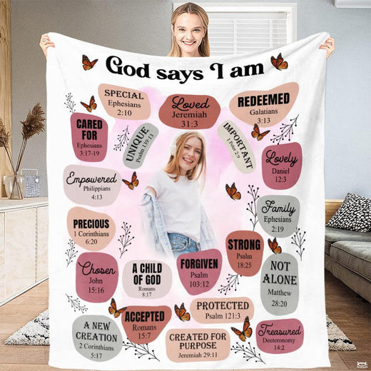 God says I am butterfly scripture faith affirmation blanket showing monarch butterflies view 1