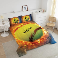 Teal & Yellow Softball Comforter Set – Vibrant Sports Bedroom Decor for Softball Fans, Soft Cozy Bedding for Girls & Women, Offered in Twin, Queen, King