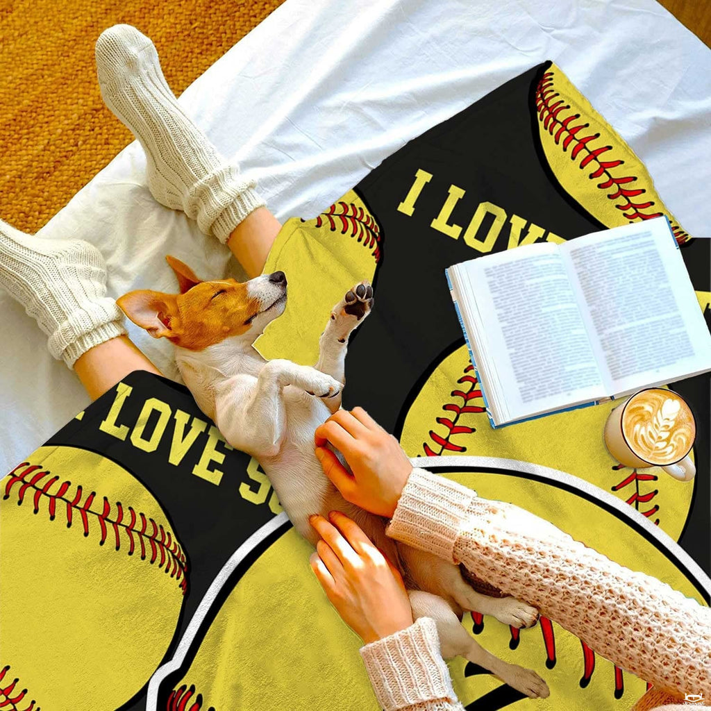 Detailed perspective of fastpitch balls graphic print and typographic ribbons