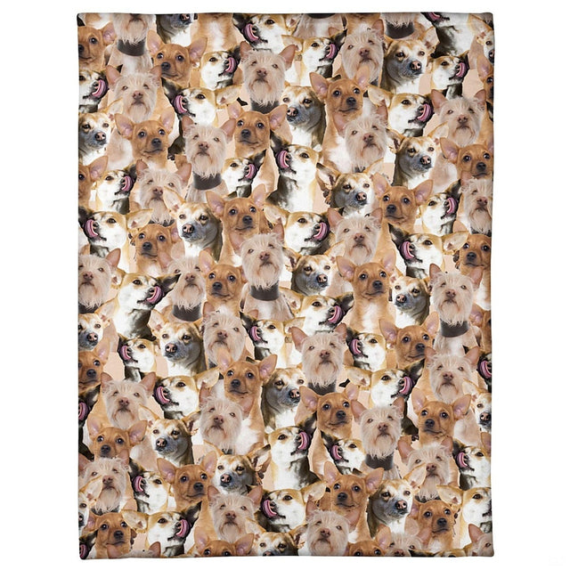 Rescue dog scruffy terrier collage blanket featuring all-over photo pattern of playful mixed-breed pups.