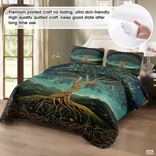 Celtic and Fantasy Quilt Set with Twisting Tree Trunk And Exposed Roots
