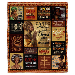 Portraits of Black women in prayer with Christian scripture panels and African geometric border, view 1.