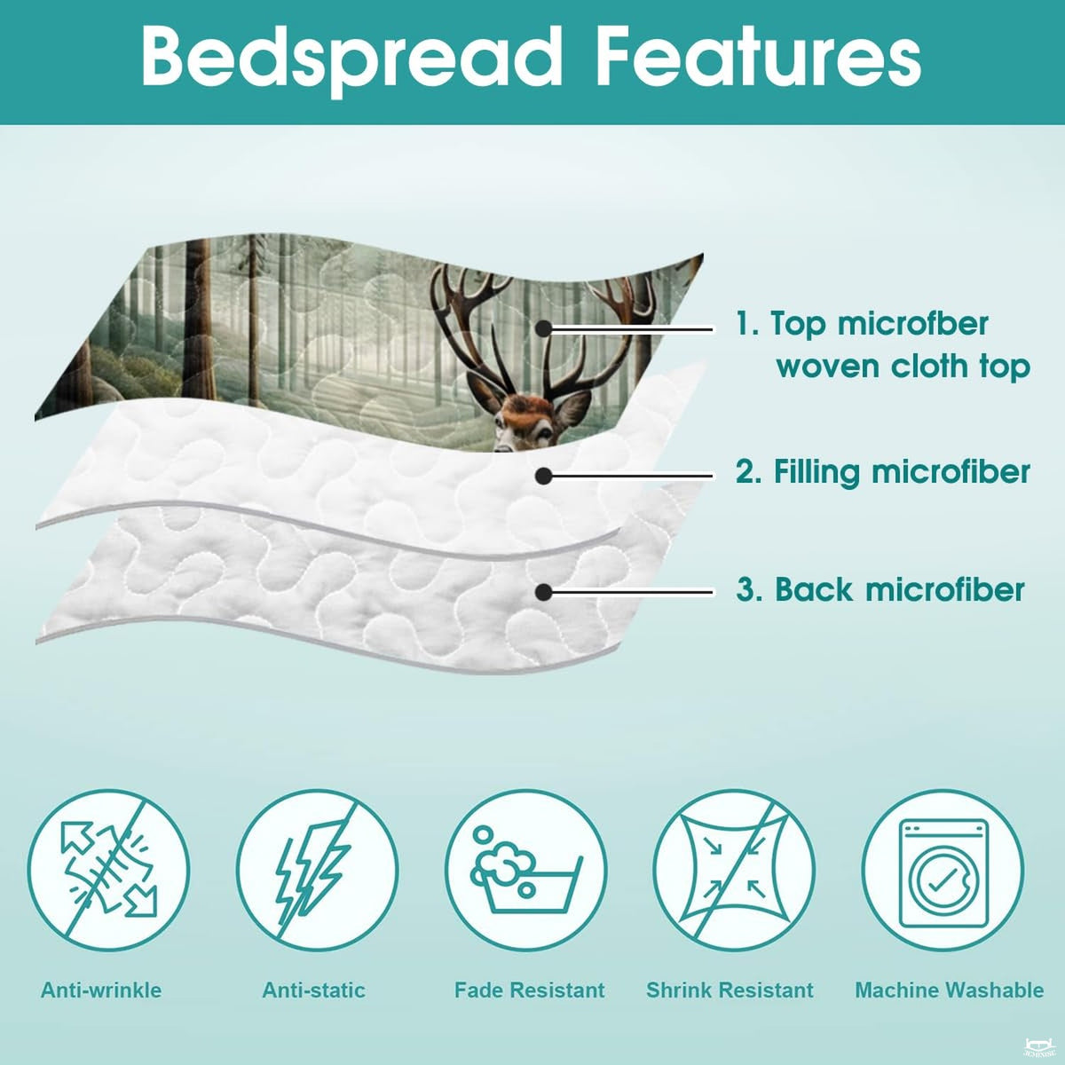 Nature-inspired bedroom aesthetic with misty forest scenery, majestic woodland deer, and rustic earthy hues.