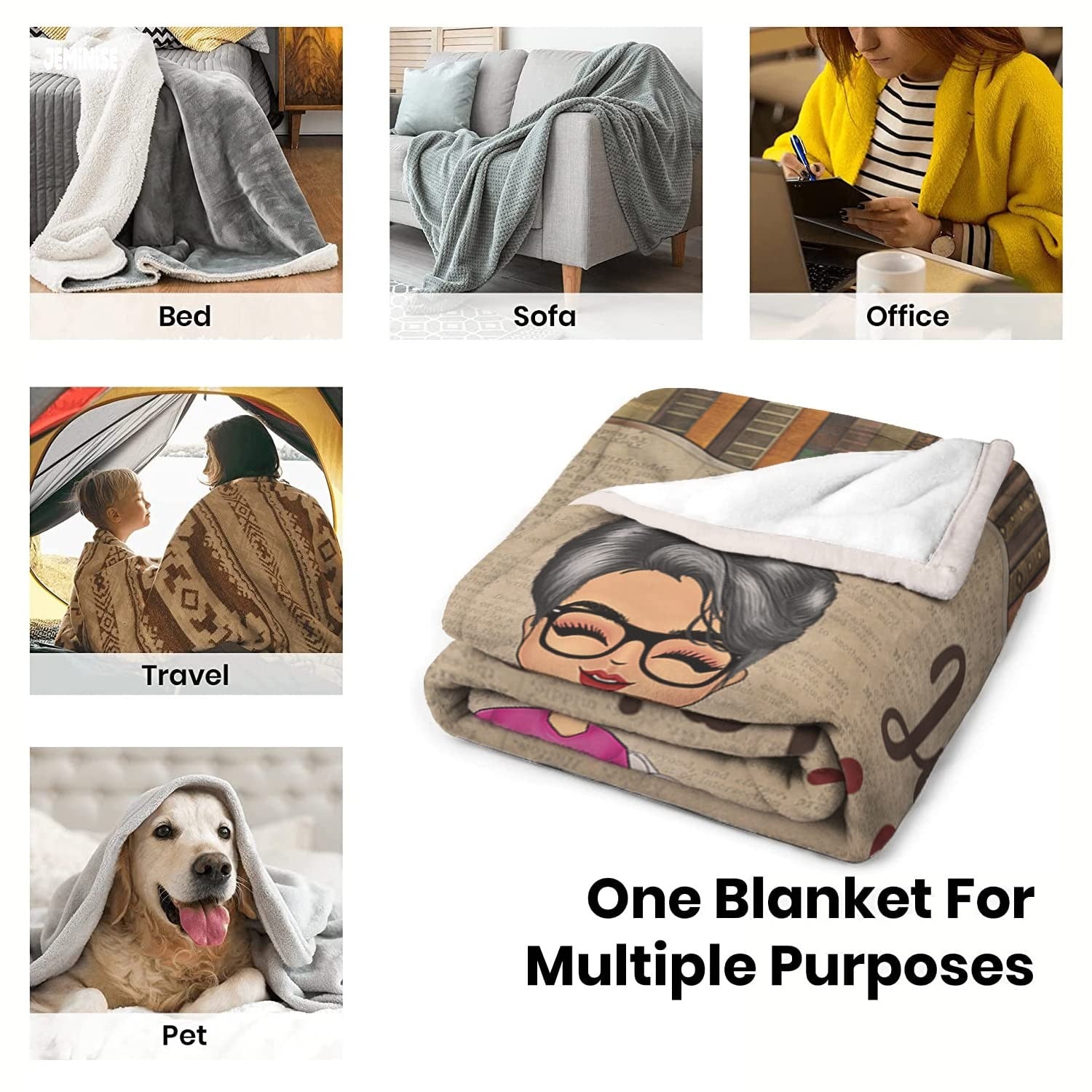Jeminise Customized Reading Blanket for Book Lovers, Personalized Daughter Gift