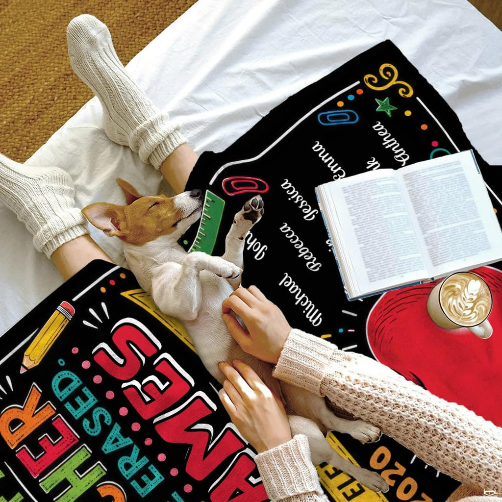 Detailed artistic print showcasing hand-drawn crayons, rulers, and heart motifs on dark bedding.