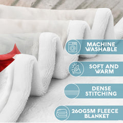 Festive bedding set design showcasing red and black buffalo plaid borders with white snowflakes.