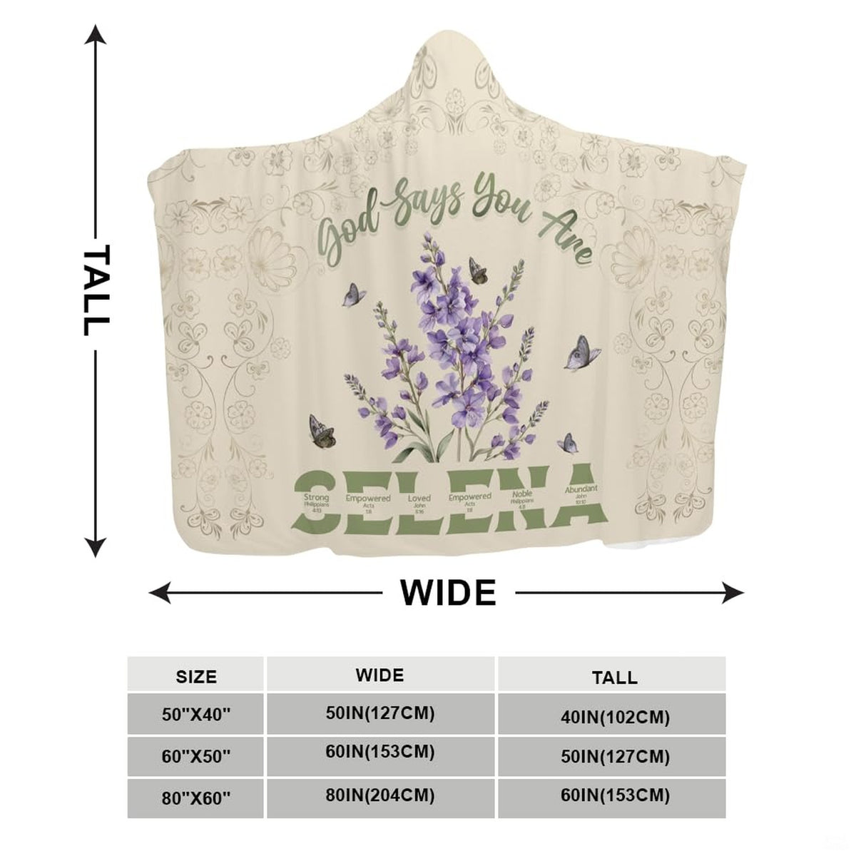 Floral christian scripture hooded blanket folded neatly on bedroom shelf