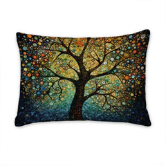 Matching pillowcase detail for Tree of Life bedding set displaying pointillism branch and canopy artwork
