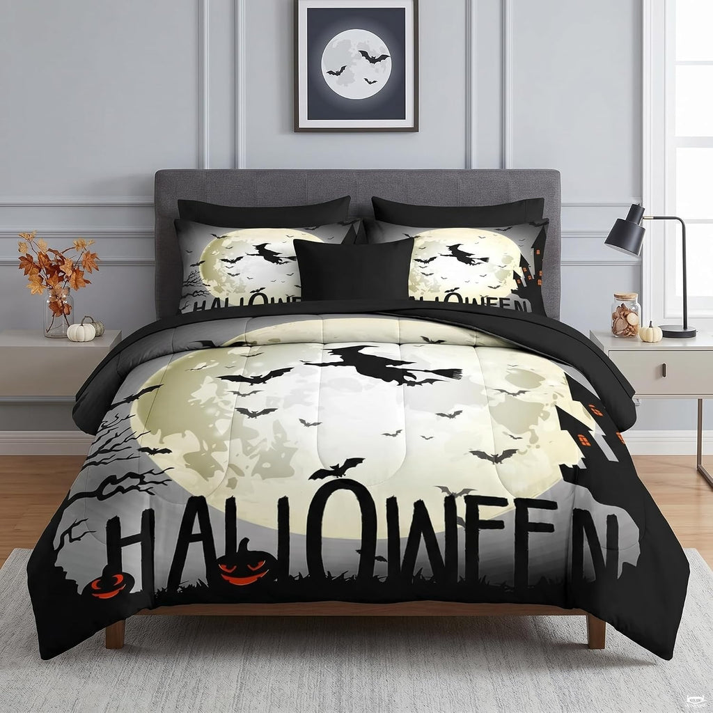 Pamnest Twin Halloween Comforter Set with Sheets, 5 Pieces Scary Bedding