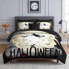 Pamnest Twin Halloween Comforter Set with Sheets, 5 Pieces Scary Bedding