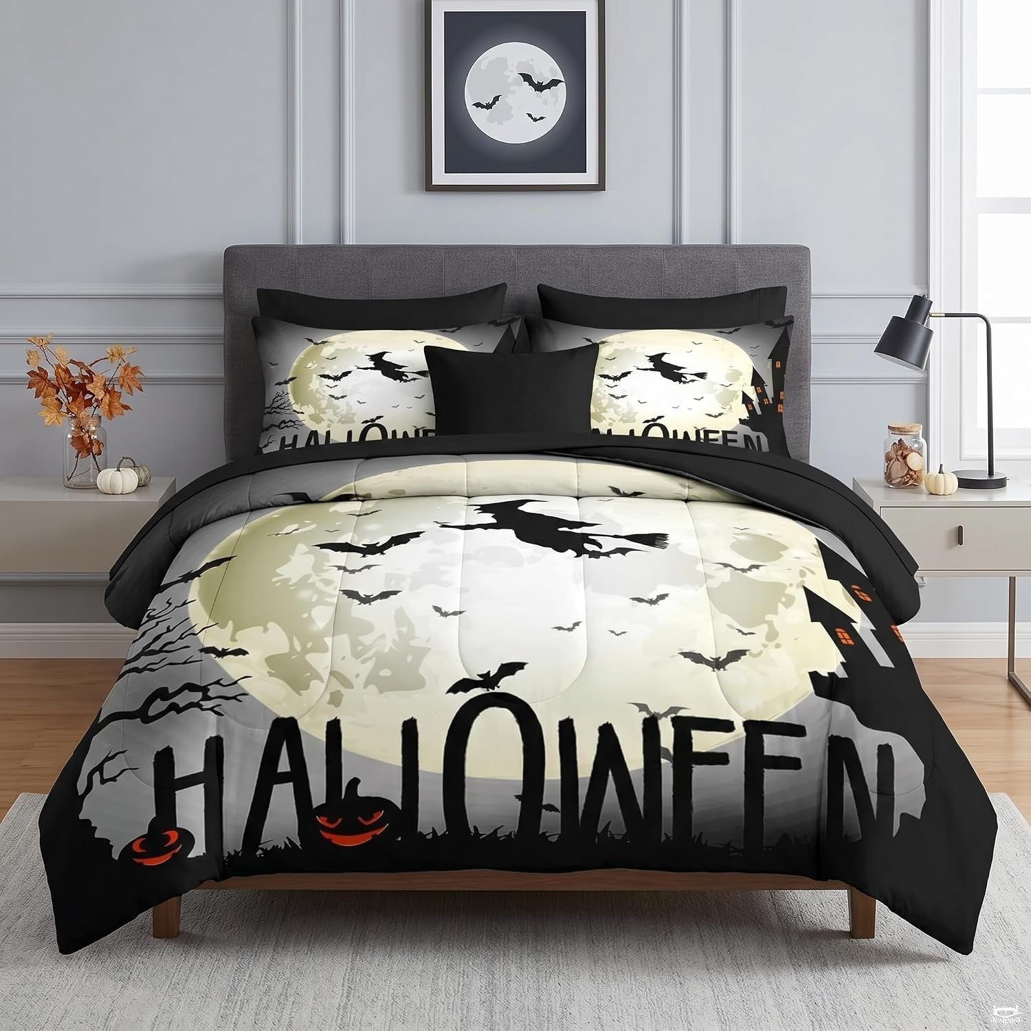 Pamnest Twin Halloween Comforter Set with Sheets, 5 Pieces Scary Bedding