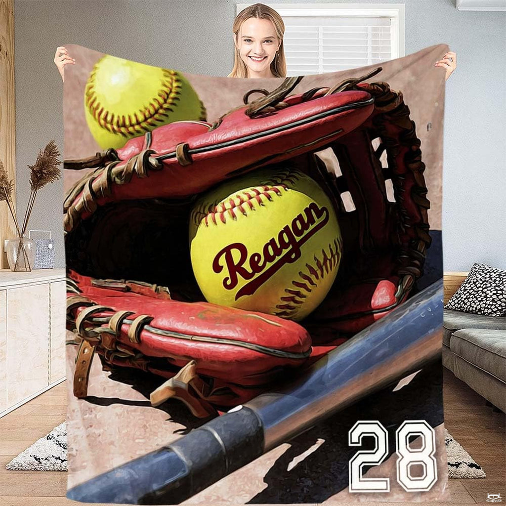 Crimson glove softball sports graphic blanket unfolded flat view