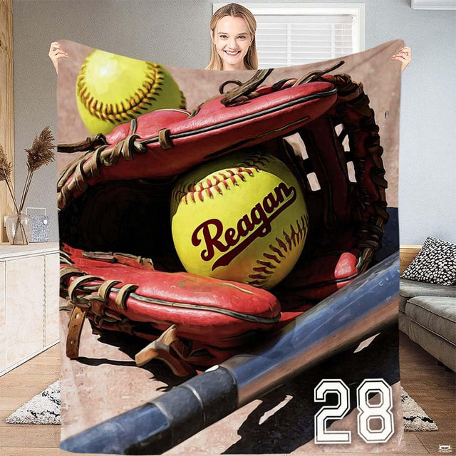 Crimson glove softball sports graphic blanket unfolded flat view