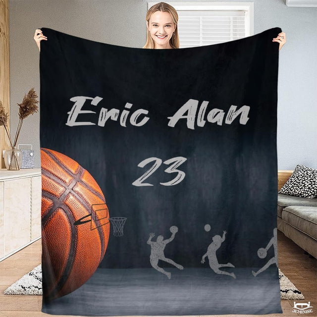 Personalized Basketball Close Up Blanket with Name and Number